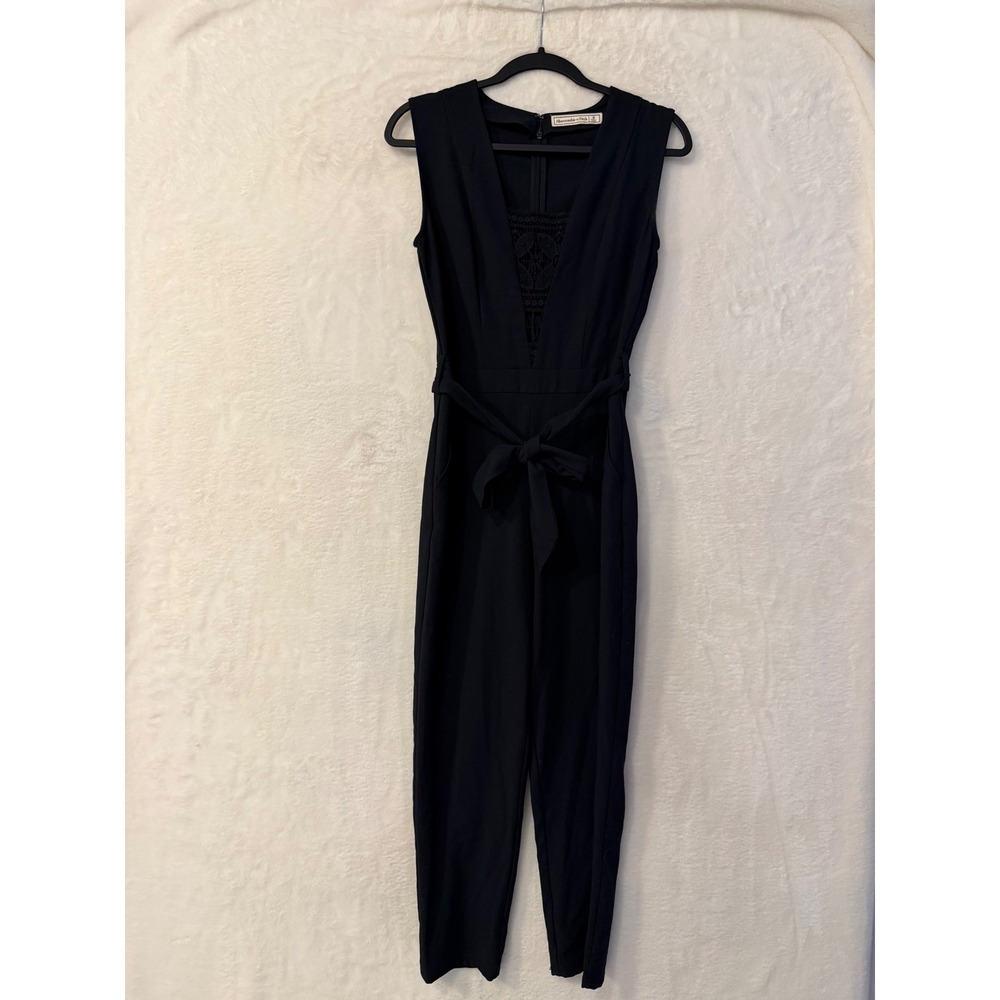 Abercrombie & Fitch Black Lace Inset V-Neck Sleeveless Belted Jumpsuit Size 0